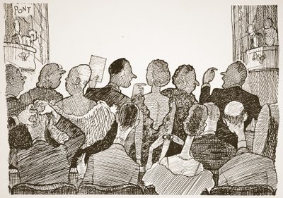Love of arriving late at theatrical productions, illustration from 